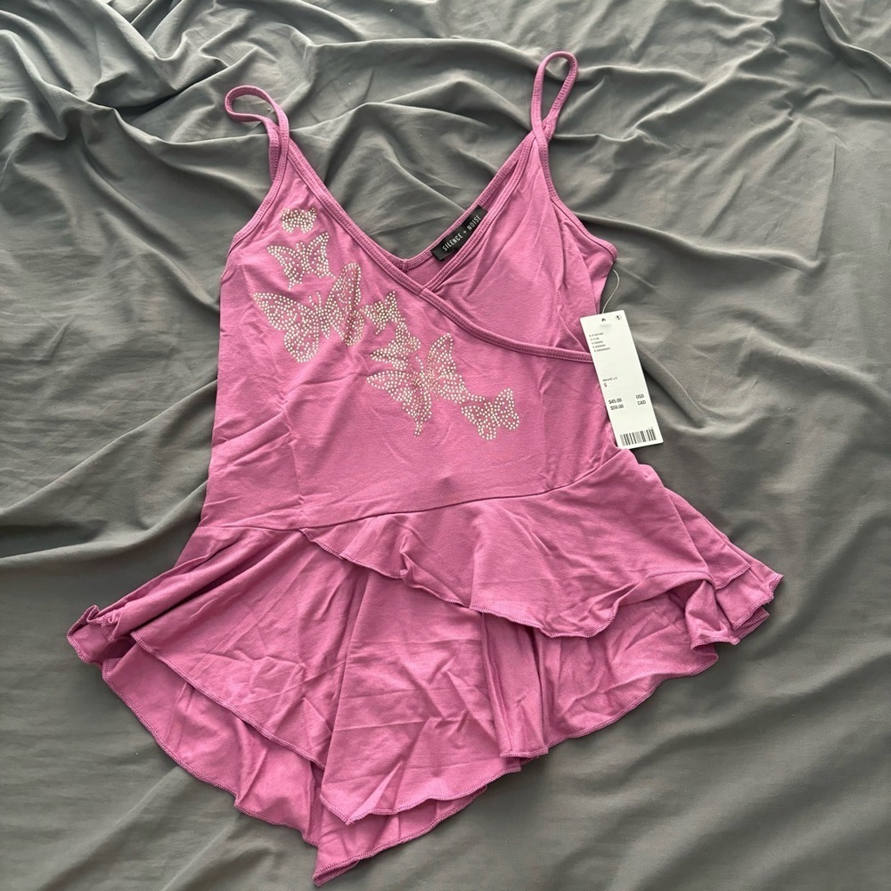 Urban Outfitters Y2K Butterfly Rhinestone Ruffle Top